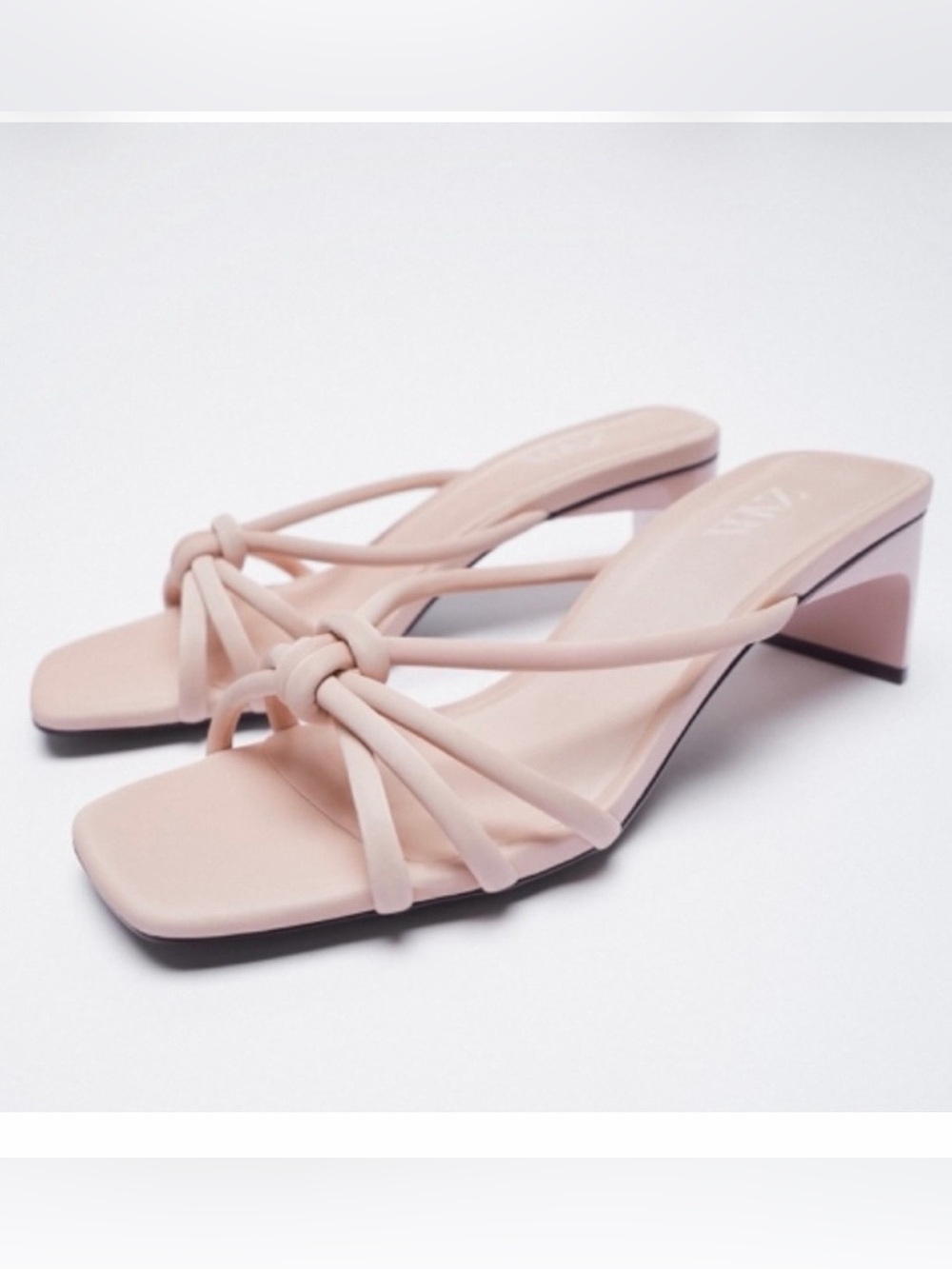 Zara blush knotted strap mid-heel sandals